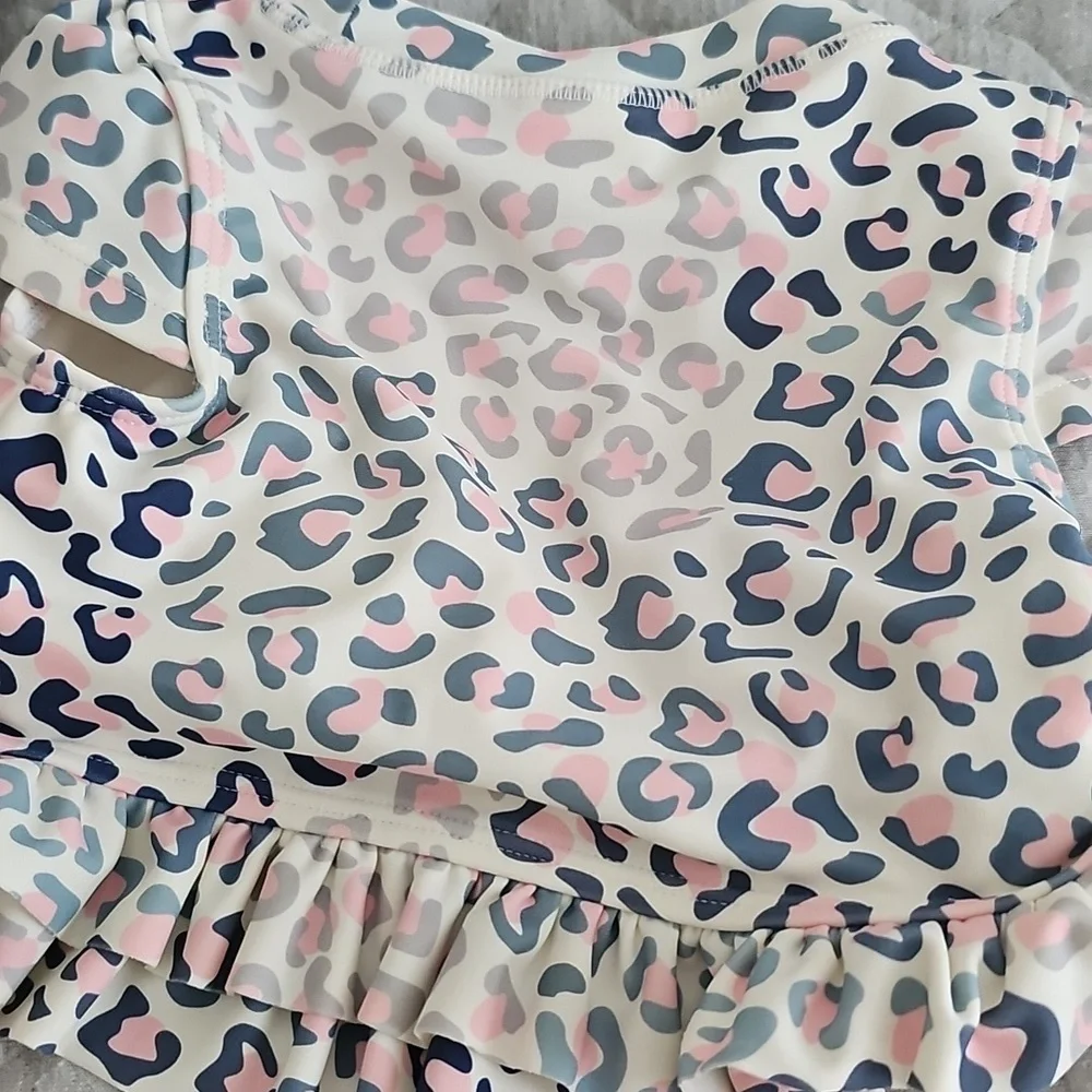 2pc 18-24m Short Sleeve Animal Print Swim Set Ruffle Butts